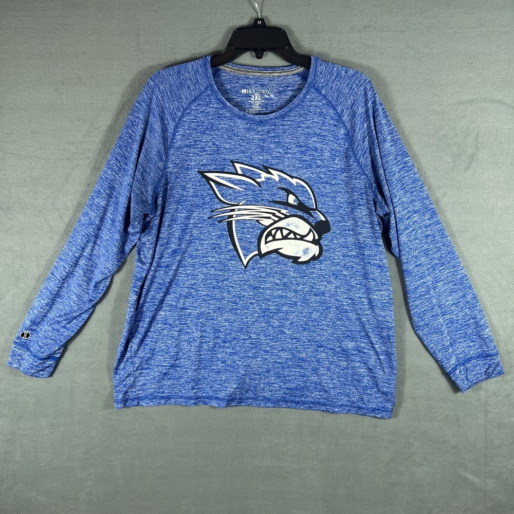 Holloway Ladies 2XL Activewear Top Blue Heather Wildcat Mascot Long Sleeve